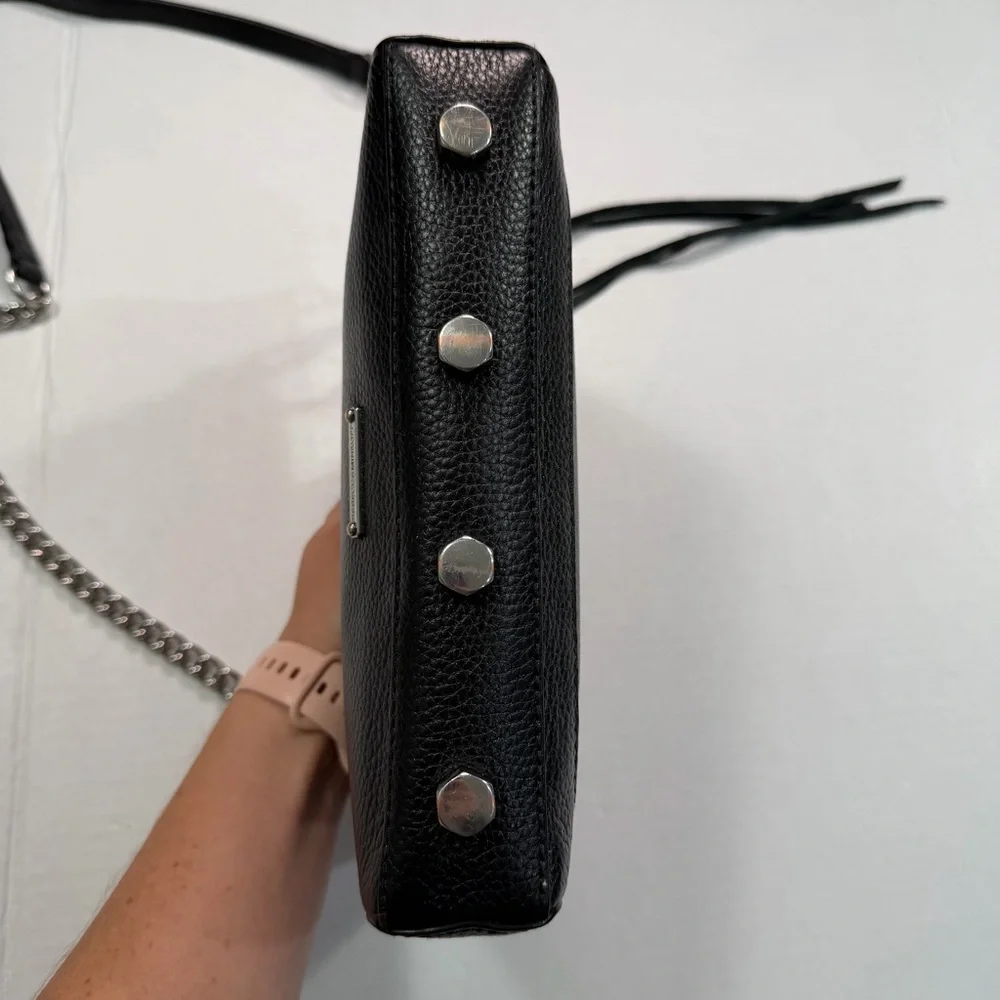 Rebecca Minkoff Avery Leather Crossbody Bag, Pebbled Black Silver Chain